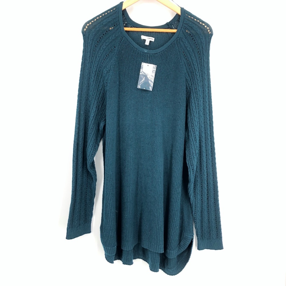 Sonoma Womens Sweater Size 2X Dark Teal Mixed Cable Knit Tunic Curve Hem Stretch